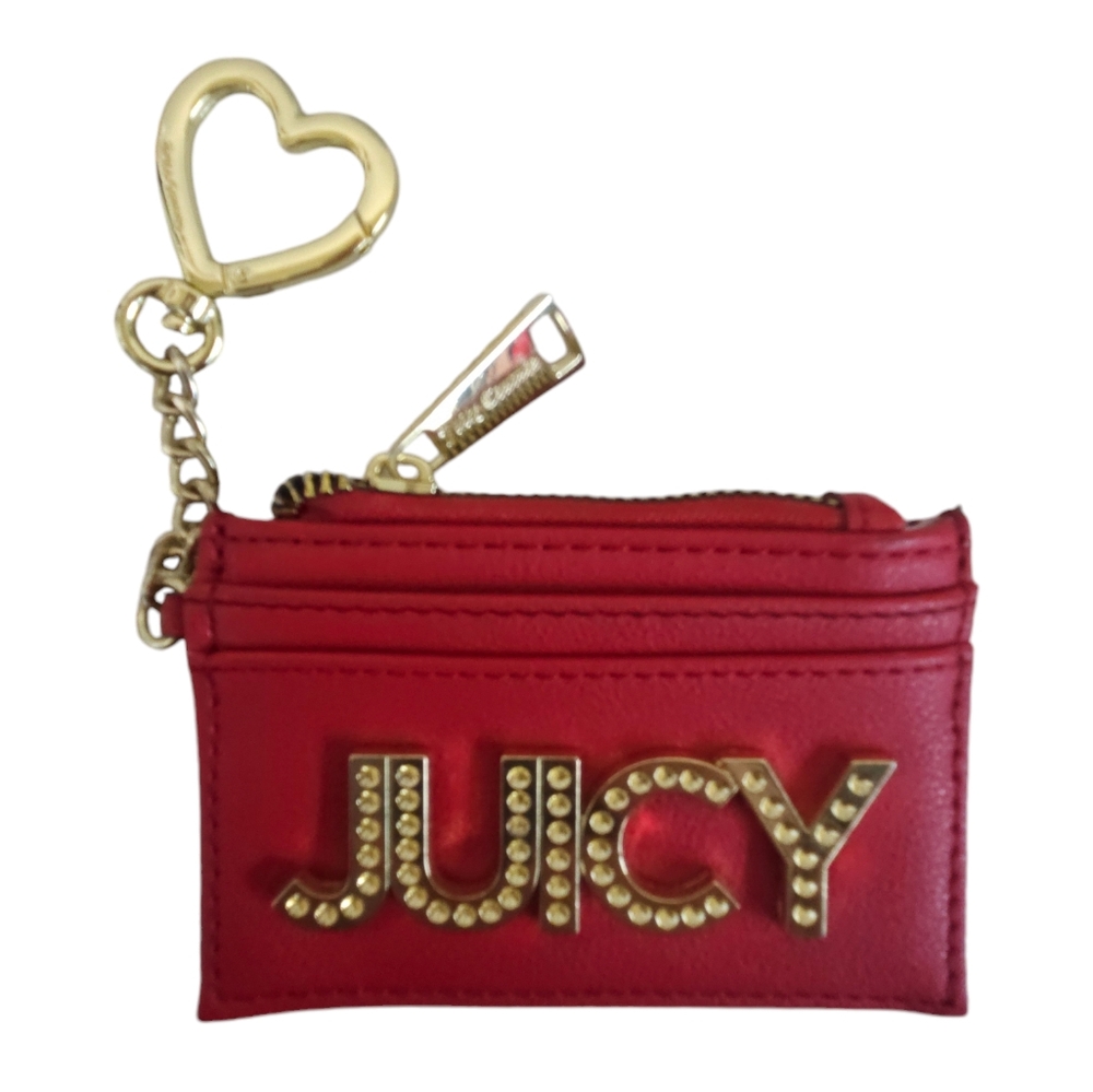 Juicy Couture Embellished Red Zippered Card Case with Heart Charm